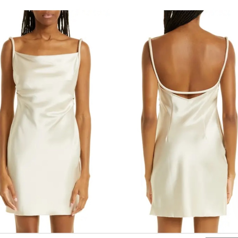 NWT Nanushka Malia Gathered Satin Dress in Cream Size Large